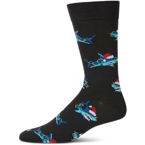 Memoi Men's "Santa Shark" Christmas Holiday Novelty Crew Sock Black 10-13 - 1 of 4