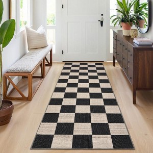Area Rug Checkered Rug Neutral Bedroom Rug Washable Geometric Rugs for Living Room Classroom Office Stain Resistant Farmhouse Floor Cover - 1 of 4