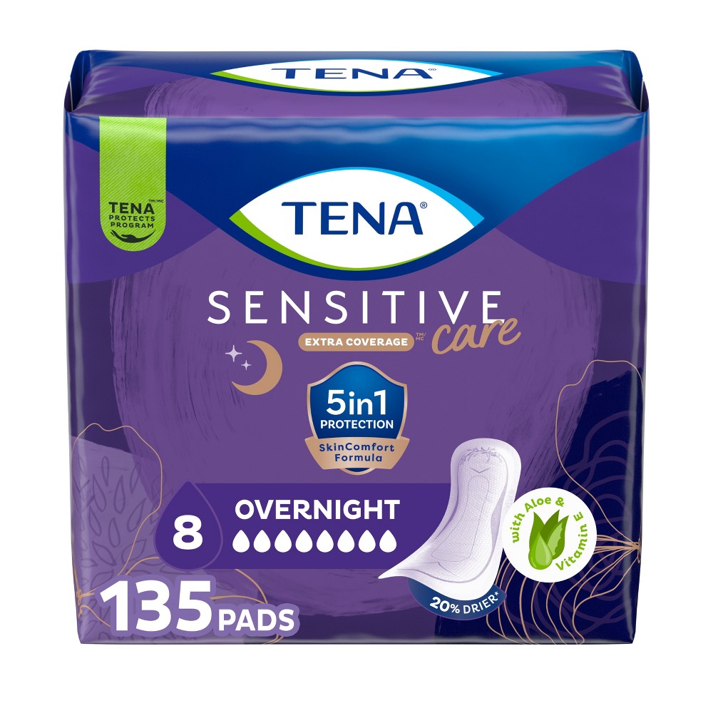 TENA Sensitive Care Incontinence Pads for Women - Maximum Absorbency - Extra Coverage - 135ct
