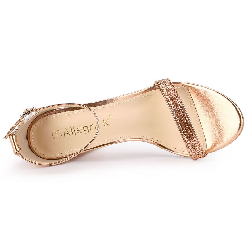 Allegra K Women's Rhinestone Ankle Strap Chunky Sandals, 5 of 8