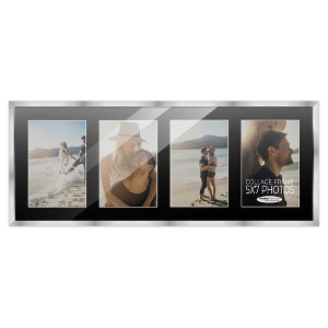 PosterPalooza | Stainless Steel Silver Wood Finish Collage Frame - Black Mat, 20 Frame Sizes, UV Acrylic - 1 of 4