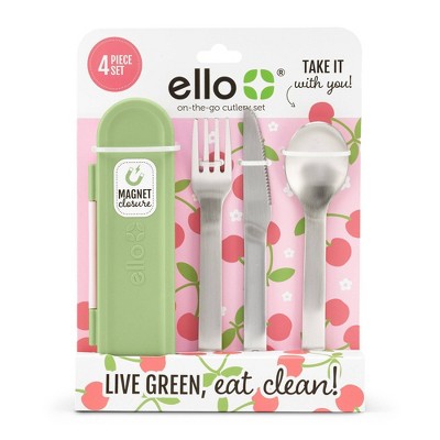 Ello OTG Cutlery Set Green/Pink