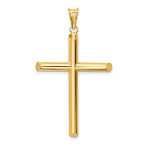 Black Bow Jewelry 14k Yellow Gold Beveled Edge Hollow Tube Cross Pendant - 1 of 4