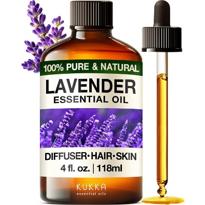 KUKKA Lavender Essential Oil - 100% Pure & Natural Lavender Essential Oil for Diffuser, Body, Aromatherapy & Soap Making Scent (4 Fl Oz/118 ml)