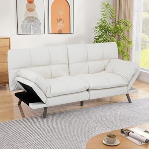 Vipbear 71" Futon Convertible Memory Foam Sofa Bed, Modern Loveseat for Living Room, Adjustable Armrests Backrest Sofabed, Faux Leather - Black - 1 of 4