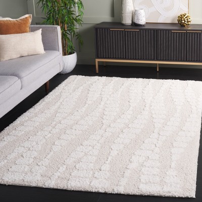 Ivory Geometric Shag Area Rug 5'3" x 7'6"