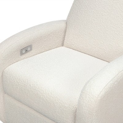 Ivory Boucle Swivel Recliner with Light Wood Base