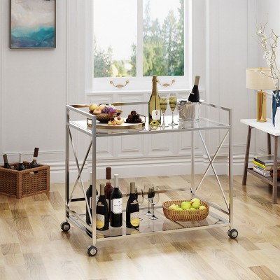 VYNXARIA Modern Two-Tier Bar Cart with Stylish Metal Frame, Spacious Shelves for Drinks, Perfect for Elevating Home Gatherings and Weekend Brunches