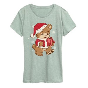 Women's - Instant Message - Santa Teddy Bear Christmas Short Sleeve Graphic T-Shirt - 1 of 4