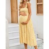 Maternity Dress Square Neck Sleeveless Smocked Ruffle Sleeve Baby Shower Photoshoot Summer Midi Dresses - 4 of 4