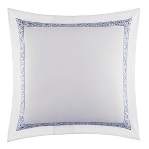 Laura Ashley Blue Rowland Breeze Sham (Euro): Linen & Cotton Blend, OEKO-TEX Certified, Botanical Lace Trim Design - 1 of 4