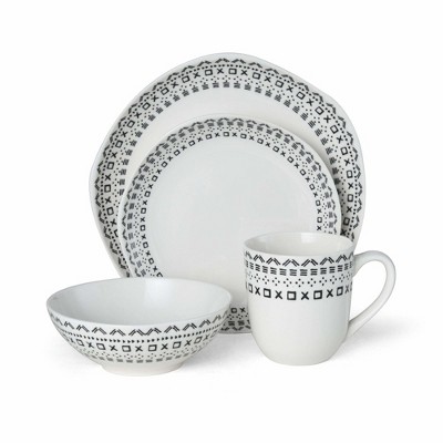 Fitz and Floyd Organic Coupe Maric 16-Pc Dinnerware Set - Floral Design, Microwave & Dishwasher Safe - Modern Porcelain Set, Set for 4