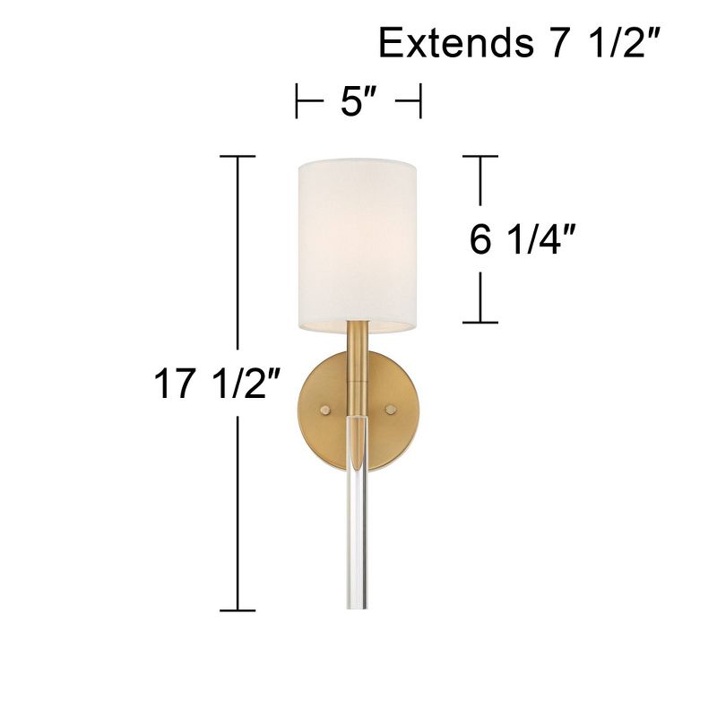 Possini Euro Design Modern Wall Light Sconce Warm Brass Hardwired 5" Fixture Clear Acrylic White Fabric Shade for Bedroom Bathroom, 4 of 8