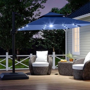 GustoWave 10' x 10' Patio Umbrella with LED Lights and Base for Garden - 1 of 4