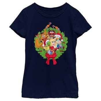 Girl's The Muppets Christmas Wreath Group Shot T-Shirt