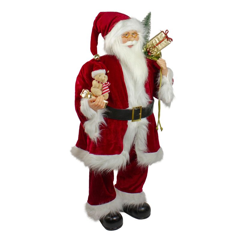 Northlight 36" Red and White Santa Claus Christmas Figure with Teddy Bear and Gift Bag, 3 of 6