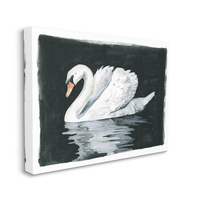 Elegant White Swan on Black Canvas Wall Art