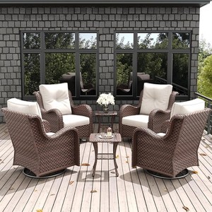 LayinSun Outdoor Patio Furniture Set, Brown Rattan Wicker Sectional Swivel Rocker Chairs Sets with Ottomans, Swivel Glider Chair - 1 of 4