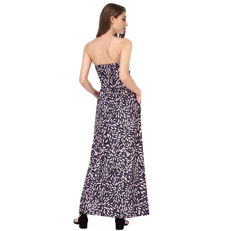 Women Strapless Floral Print Bohemian Boho Maxi Dress Casual Off Shoulder Beach Party Dress with Pockets, 3 of 6
