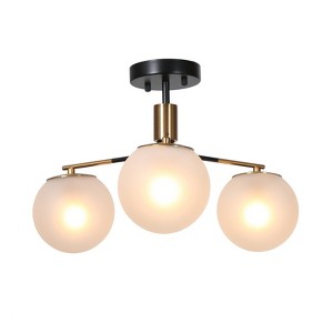 LNC Wamitallis 3-Lights 19-in Sputnik Modern Semi-flush Mount Lightsing, Polished Gold with Frosted Glass Shades - 1 of 1