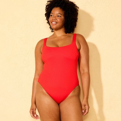 Shade & Shore Women's Textured Square Neck Medium Coverage One Piece Swimsuit - Shade & Shore™ Red L — фото 4