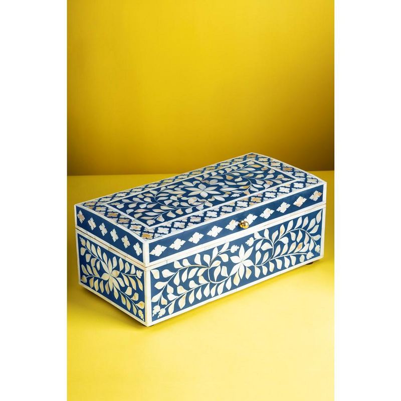 GAURI KOHLI Jodhpur Mother of Pearl Decorative Box, Blue, 16", 3 of 7