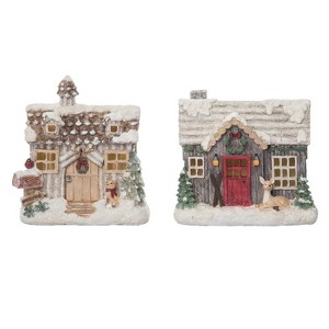 Transpac Resin Light Up Cozy Cabin Decor Set of 2 - Christmas Decorative Objects for Festive Home Accents - 1 of 1