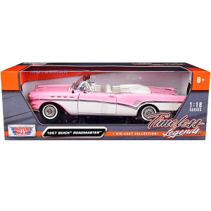 1957 Buick Roadmaster Convertible Pink and White 1/18 Diecast Model Car by Motormax - 1 of 3