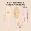 Baby Hair Brush and Comb Set, Oval Wooden Baby Brush Set for Newborns, Infant, Toddler Grooming Kit - 2 of 4