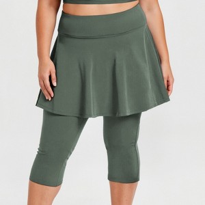 Calypsa Women's Plus Size Chlorine Resistant High Waisted Flared Swim Skort With Attached Capri Leggings - 1 of 3