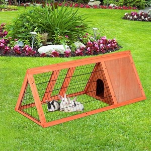 A-Frame Rabbit Hutch, 2 Doors & Run, Wooden Chicken Coop with Ventilation Wire, Portable Outdoor Cage for Small Animals - Rabbits, Quail, Guinea Pigs - 1 of 4