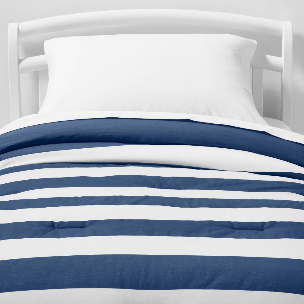 Photos - Duvet Toddler Rugby Striped Kids' Comforter Navy - Pillowfort™