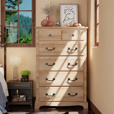 Vintage 6 Drawers Dresser, 48" Tall Wood Rustic Chset of Drawers for Bedroom, Living Room,Hallway