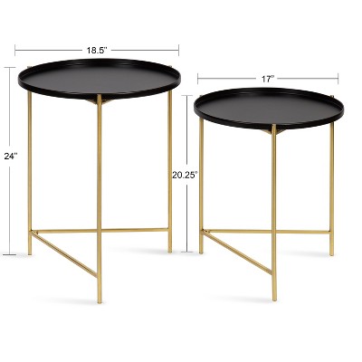 Ulani Modern Black and Gold Round Metal Nesting Side Table Set of 2