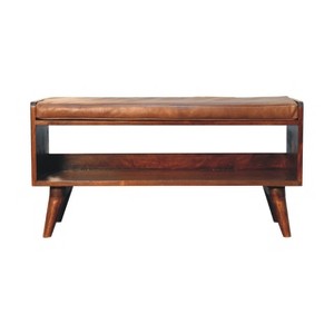 TiramisuBest Contemporary Bench in Silver Metal and Camel Faux Leather, 18.0"L Entryway Bench - 1 of 4