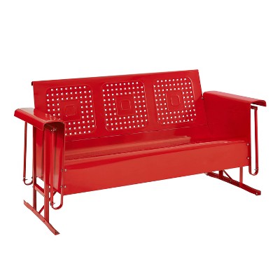 Retro Bright Red Metal Outdoor Sofa Glider, 60"
