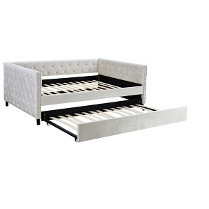 NicBex Full Daybed with Trundle,Velvet Upholstered Full Size Day Bed with Twin Size Trundle Bed Day Bed Frame with Button and Copper Nail - 1 of 4