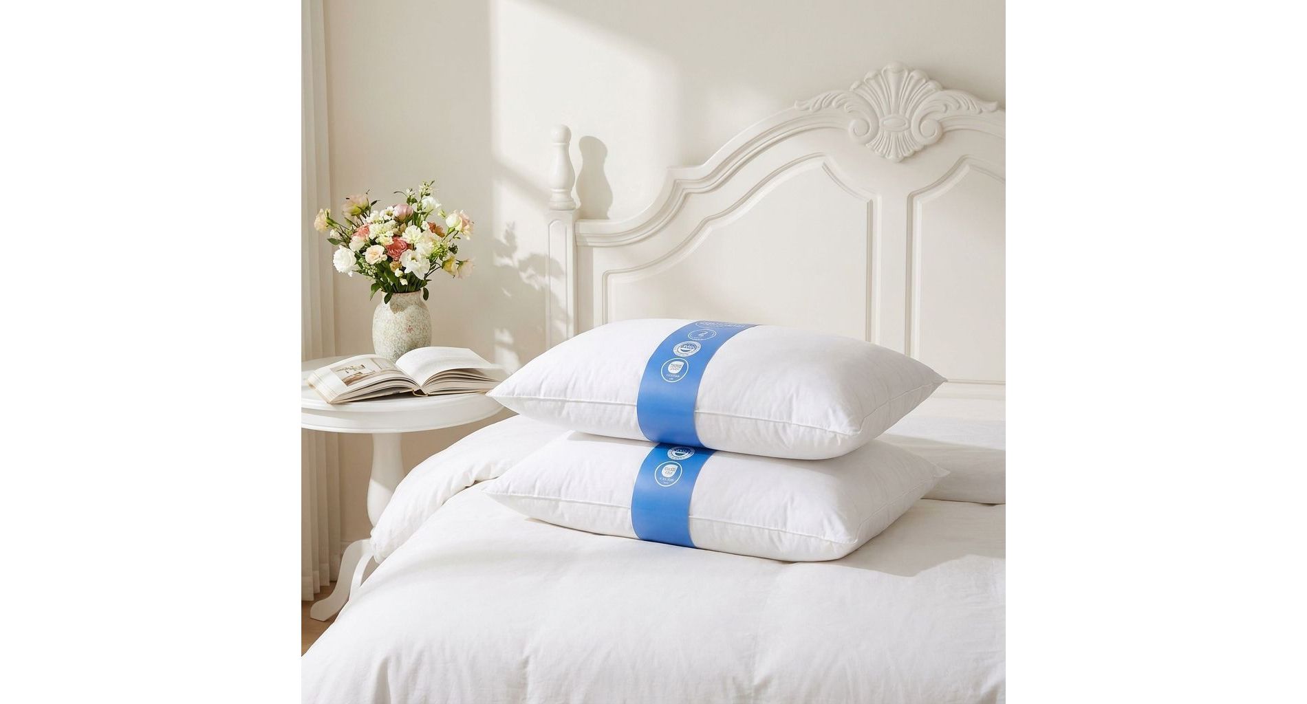 2-Pack Goose Down Pillows – Queen Size Bed Pillows for Sleeping, Includes 2 Sets of Soft Cotton Covers