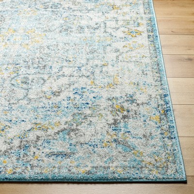 Olivia Ivory Cream Teal Yellow Synthetic Runner Rug 2'7" x 7'3"