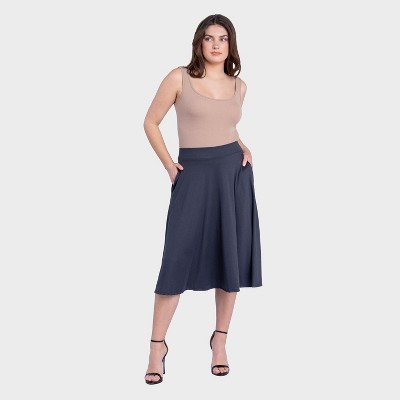 24seven Comfort Aapparel Womens Pleated Elastic Waist Pocket Midi Skirt