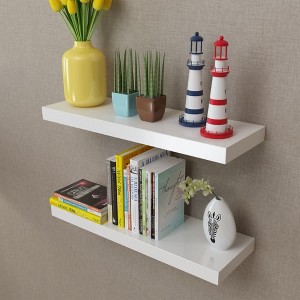 2 White MDF Floating Wall Display Shelves Book/DVD Storage - 1 of 4