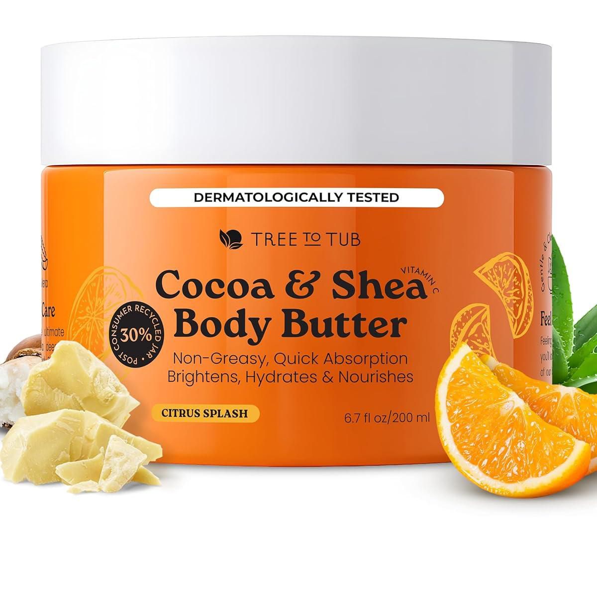 Tree To Tub Shea Body Butter for Dry, Extremely Dry, Sensitive Skin - Moisturizing Body Cream for Women & Men, Hydrating Body Lotion Moisturizer