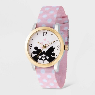 Women's Disney Mickey and Minnie Mouse Two-Tone Reversible Nylon Strap Watch - Pink