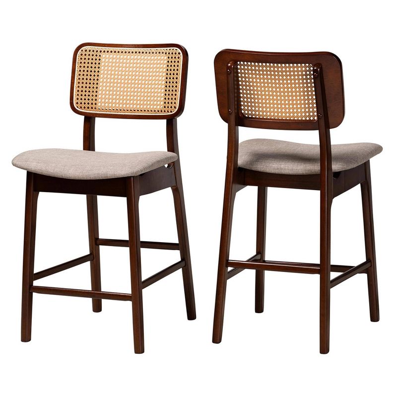 Baxton Studio 2pc Dannon Fabric and Wood Counter Height Barstools Gray/Walnut Brown/Light Brown, 2 of 9
