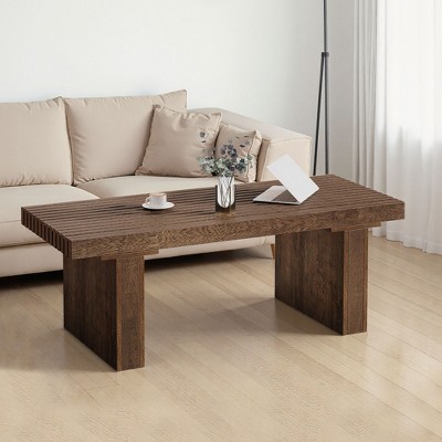 UbMelt Coffee Table with Sturdy and Durable Base Wood Rectangle Center Table for Living Room,Brown