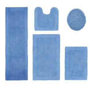 Edge Bath Rug 100% Premium Cotton Ultra-Soft Water Absorbent Tufted Solid Reversible 5 Piece Bathroom Rug Set for Machine Washable Bathmat - 1 of 4