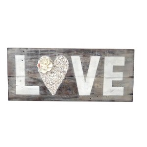 Beachcombers Shell Love Sign Wall Coastal Plaque Sign Wall Hanging Decor Decoration For The Beach 14 x 1 x 6 Inches. - 1 of 2