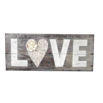 Beachcombers Shell Love Sign Wall Coastal Plaque Sign Wall Hanging Decor Decoration For The Beach 14 x 1 x 6 Inches.