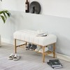 Vynxaria End of Bed Bench with Shelf, Teddy fabric Upholstered Storage Shoe Bench, Modern Bedroom Bench for Living Room, Entryway, Linen, White - 2 of 4