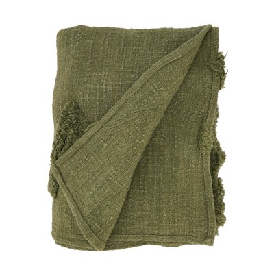 Moss Green Cotton Tufted Textured Throw Blanket 50"x60"